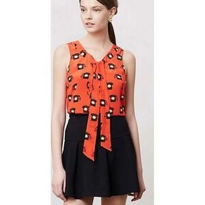Anthropologie Maeve Ring True Shell Silk Blouse Novelty Telephone Print Size 6